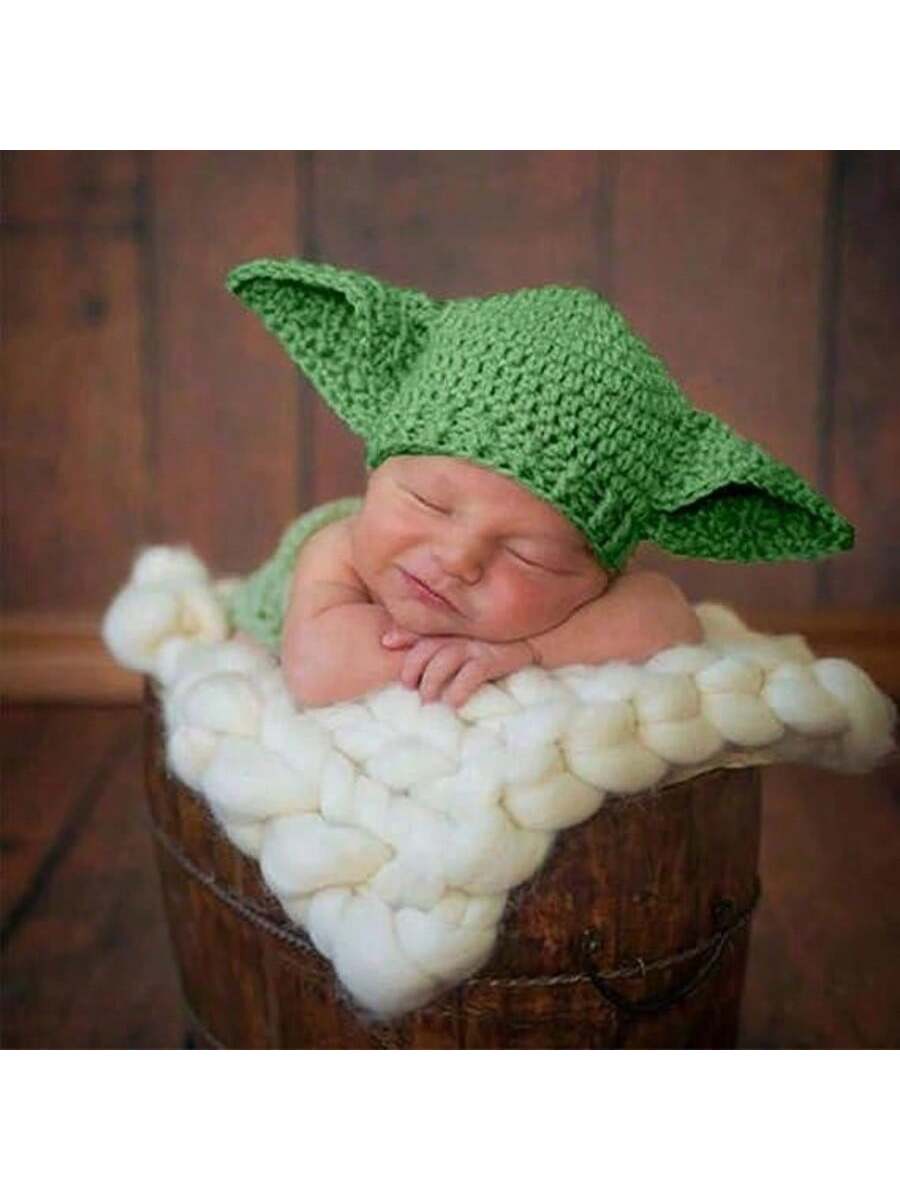 3pcs/Set Green Handmade Knitted Newborn Photography Props Baby Clothing Set, Boys & Girls Festival Costumebaby Shower Easter Gift Sthings For Girls/Boys