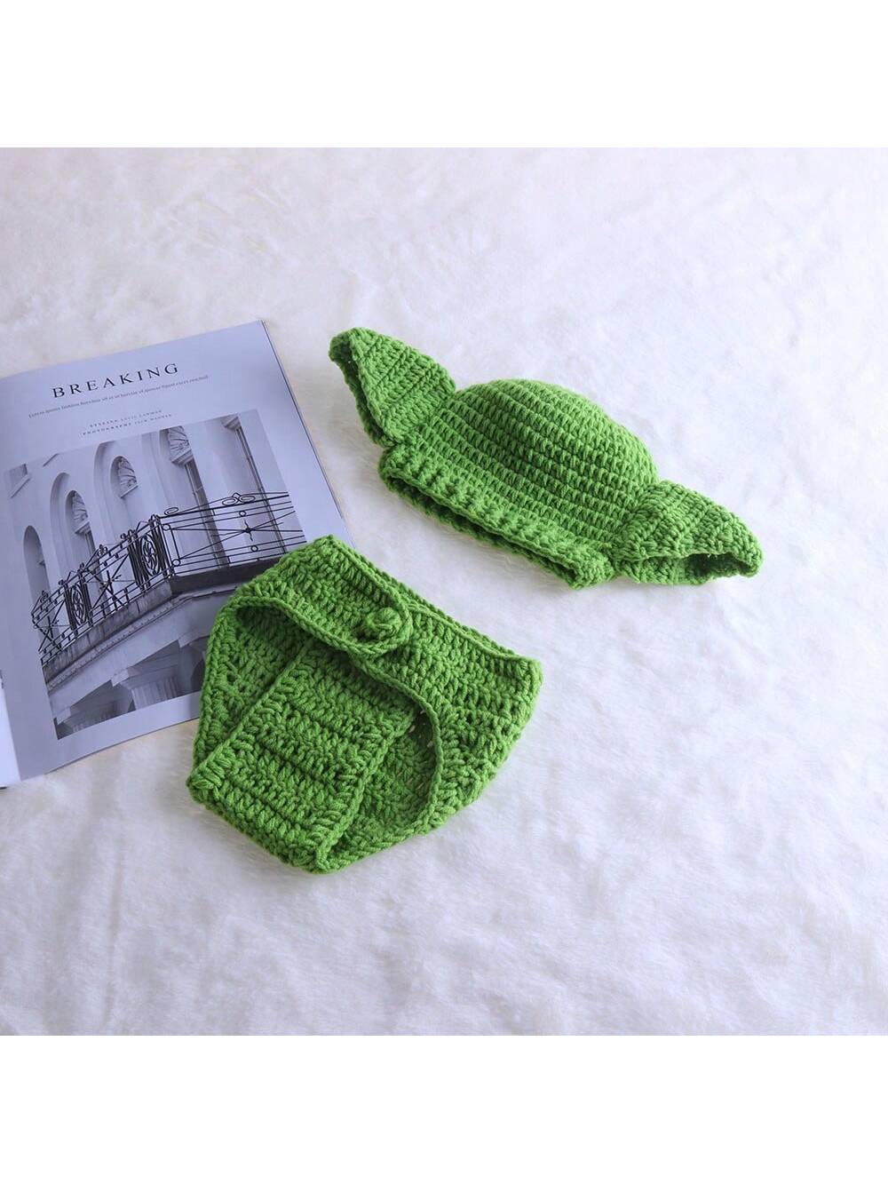 3pcs/Set Green Handmade Knitted Newborn Photography Props Baby Clothing Set, Boys & Girls Festival Costumebaby Shower Easter Gift Sthings For Girls/Boys