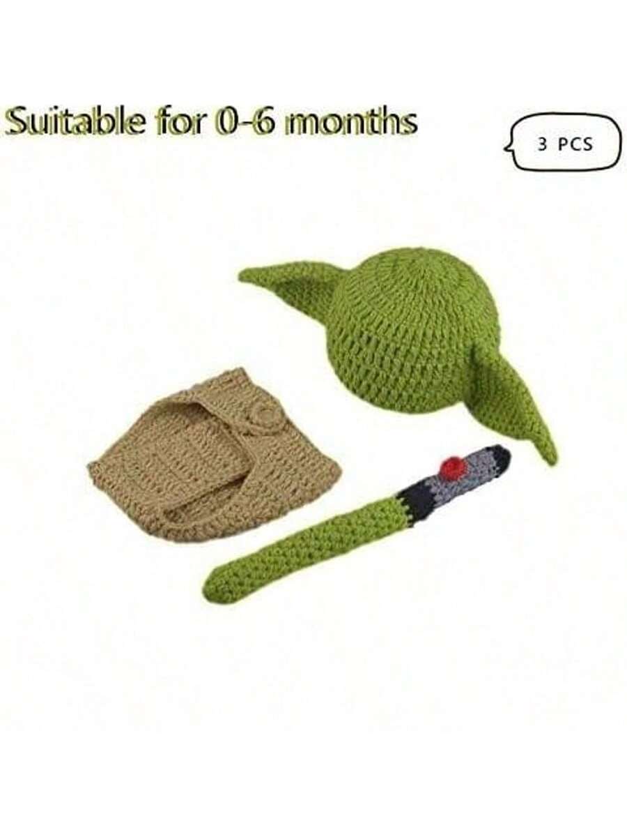 3pcs/Set Green Handmade Knitted Newborn Photography Props Baby Clothing Set, Boys & Girls Festival Costumebaby Shower Easter Gift Sthings For Girls/Boys