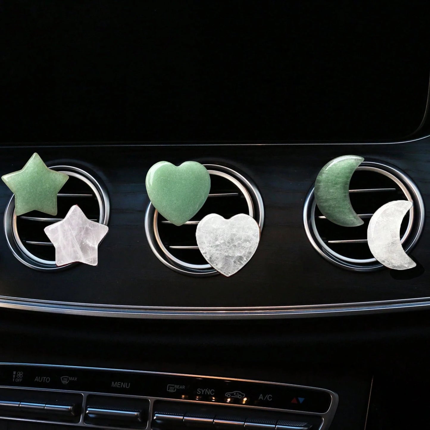 3pcs/Set Natural Crystal Crescent Moon Star Heart Shape Air Vent Clip Decoration, Car Air Conditioning Outlet Natural Stone Decor Accessory