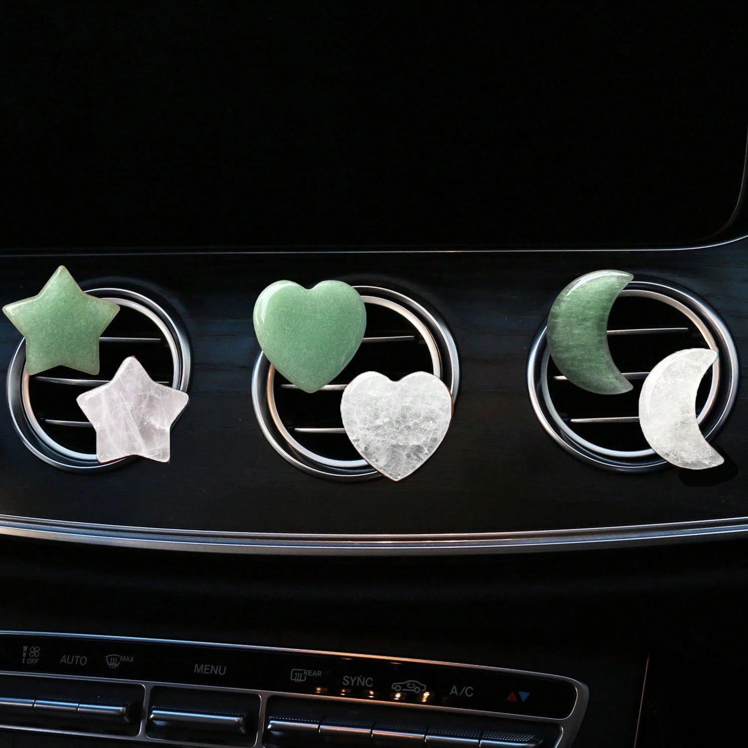 3pcs/Set Natural Crystal Crescent Moon Star Heart Shape Air Vent Clip Decoration, Car Air Conditioning Outlet Natural Stone Decor Accessory