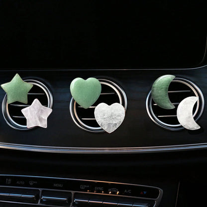 3pcs/Set Natural Crystal Crescent Moon Star Heart Shape Air Vent Clip Decoration, Car Air Conditioning Outlet Natural Stone Decor Accessory