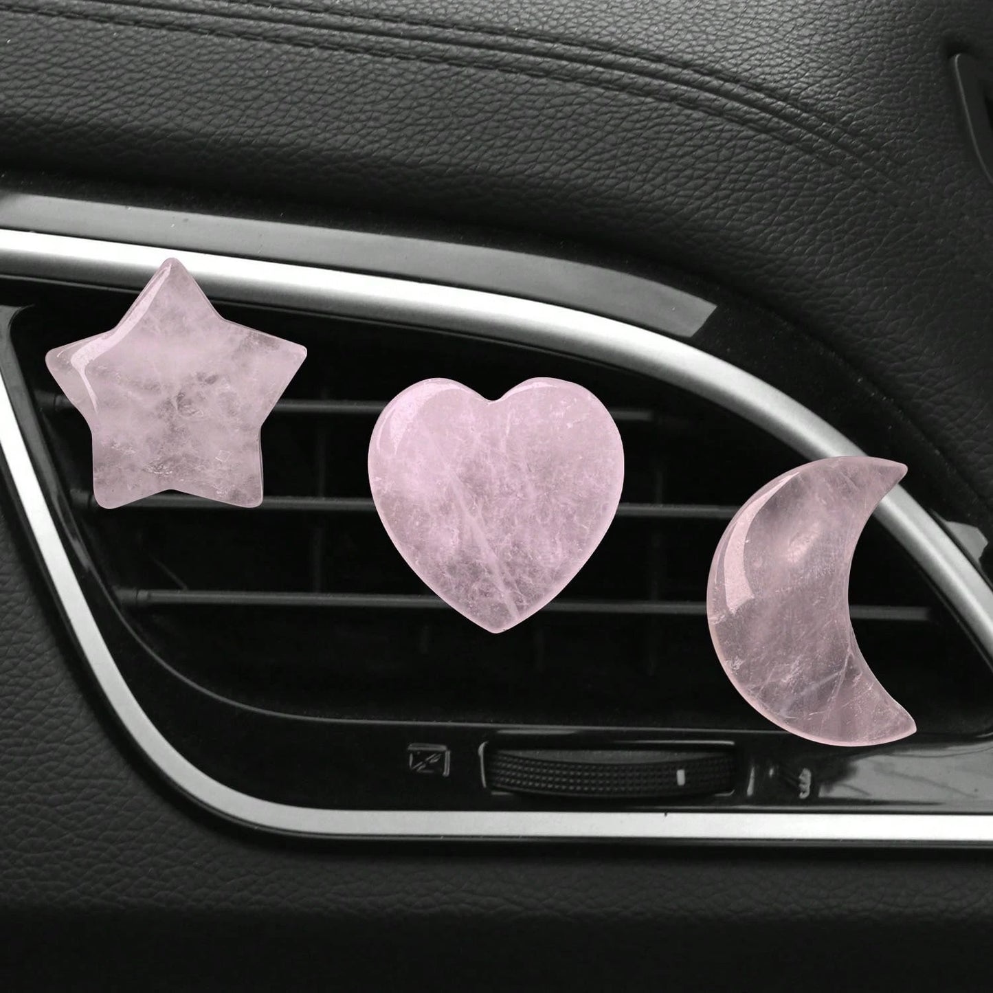 3pcs/Set Natural Crystal Crescent Moon Star Heart Shape Air Vent Clip Decoration, Car Air Conditioning Outlet Natural Stone Decor Accessory