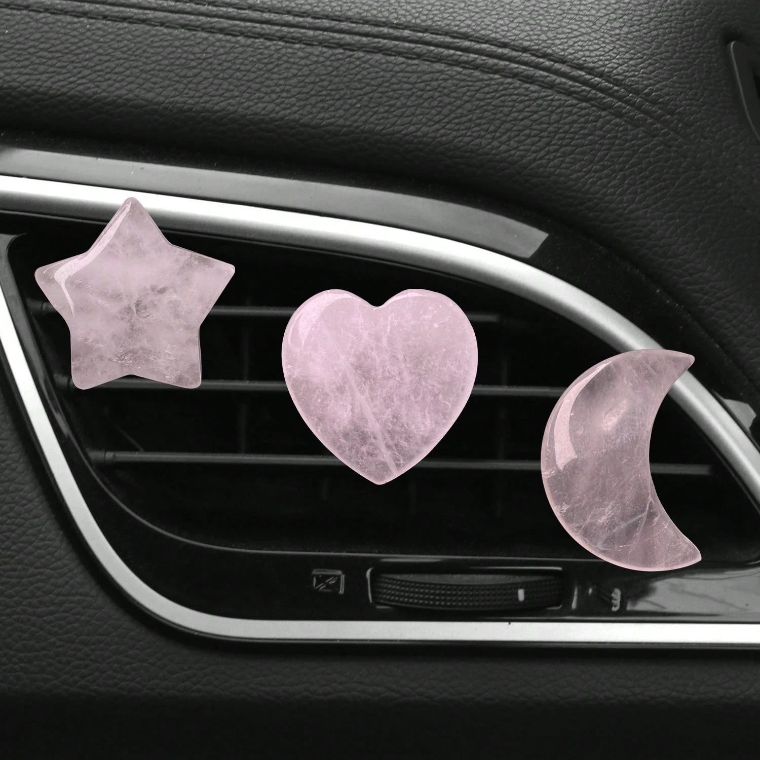 3pcs/Set Natural Crystal Crescent Moon Star Heart Shape Air Vent Clip Decoration, Car Air Conditioning Outlet Natural Stone Decor Accessory