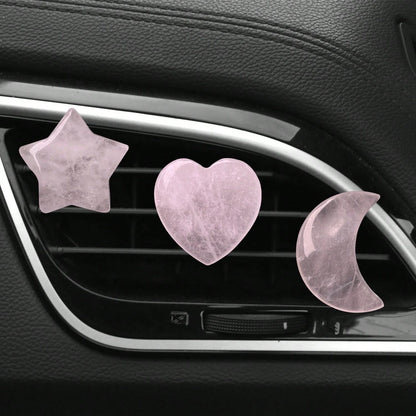 3pcs/Set Natural Crystal Crescent Moon Star Heart Shape Air Vent Clip Decoration, Car Air Conditioning Outlet Natural Stone Decor Accessory