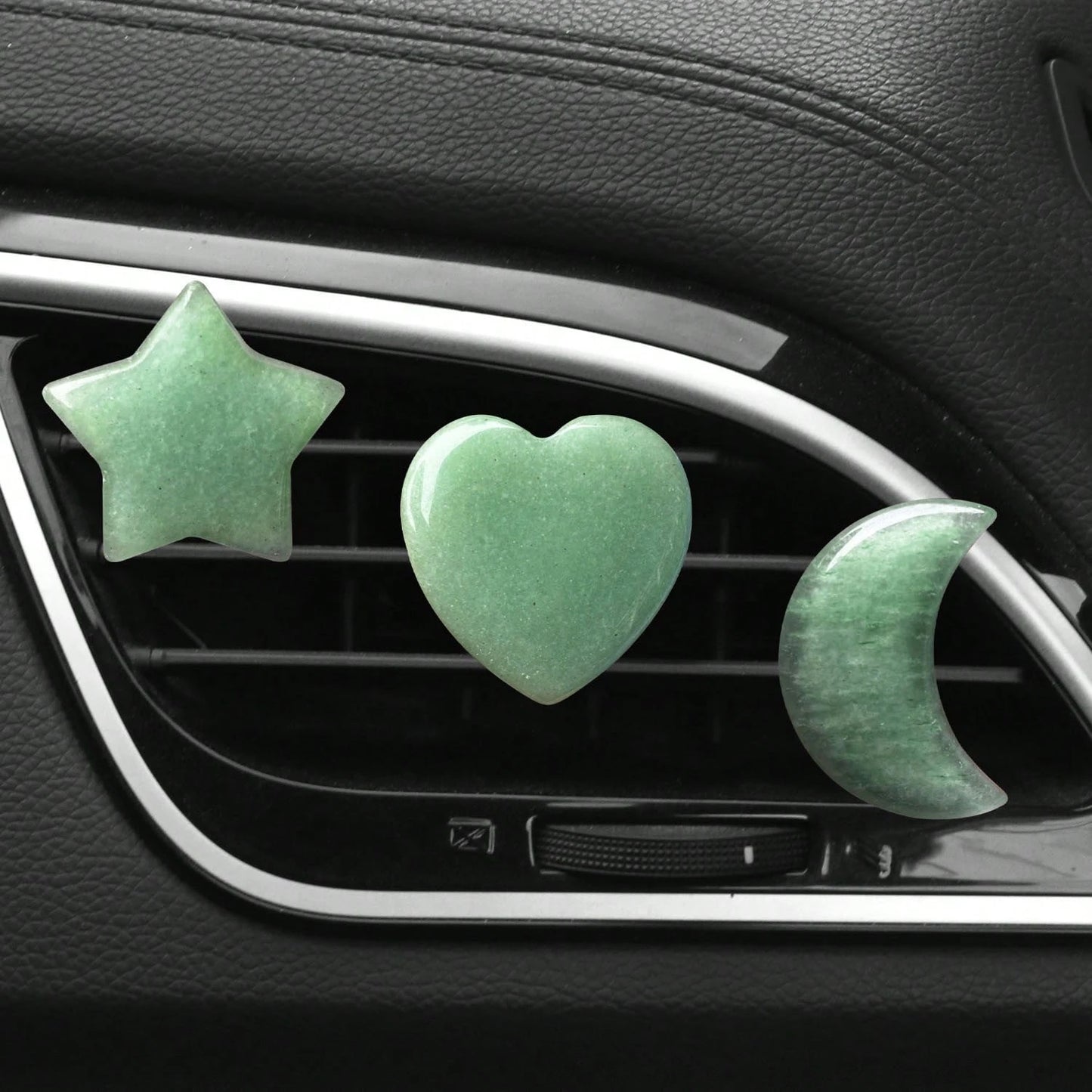3pcs/Set Natural Crystal Crescent Moon Star Heart Shape Air Vent Clip Decoration, Car Air Conditioning Outlet Natural Stone Decor Accessory