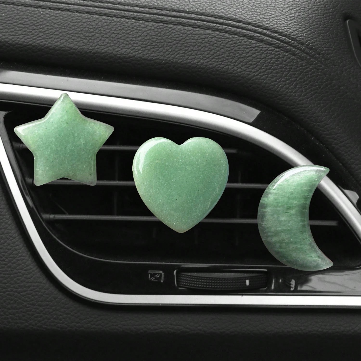 3pcs/Set Natural Crystal Crescent Moon Star Heart Shape Air Vent Clip Decoration, Car Air Conditioning Outlet Natural Stone Decor Accessory