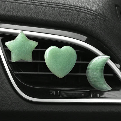 3pcs/Set Natural Crystal Crescent Moon Star Heart Shape Air Vent Clip Decoration, Car Air Conditioning Outlet Natural Stone Decor Accessory