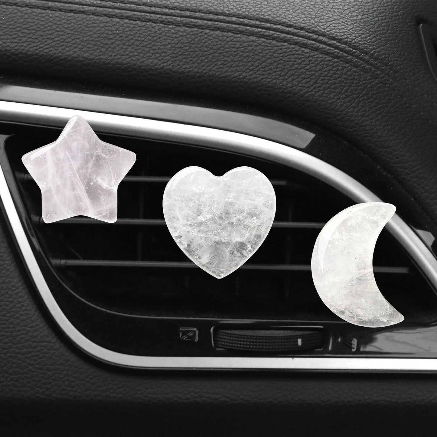 3pcs/Set Natural Crystal Crescent Moon Star Heart Shape Air Vent Clip Decoration, Car Air Conditioning Outlet Natural Stone Decor Accessory