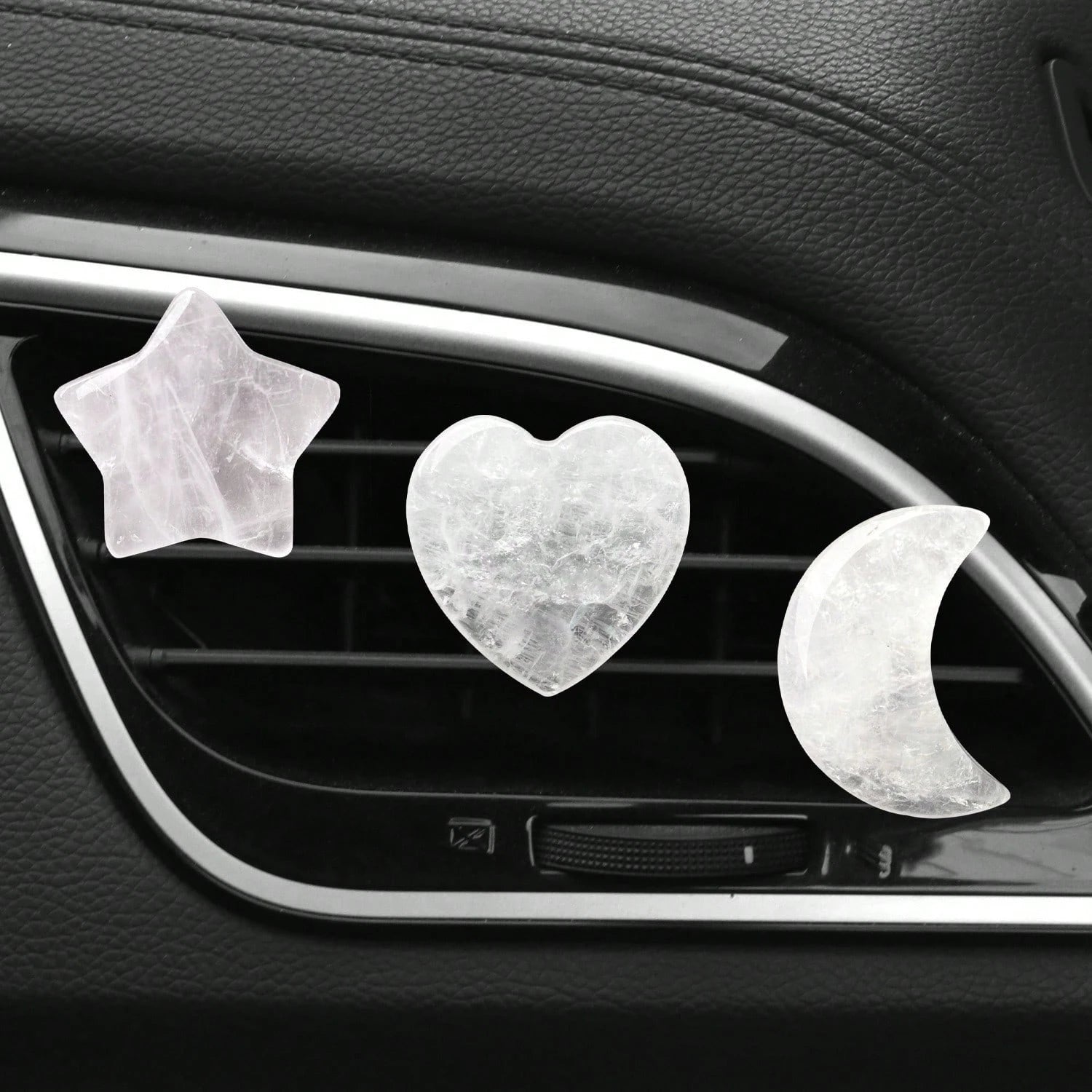 3pcs/Set Natural Crystal Crescent Moon Star Heart Shape Air Vent Clip Decoration, Car Air Conditioning Outlet Natural Stone Decor Accessory