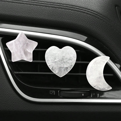 3pcs/Set Natural Crystal Crescent Moon Star Heart Shape Air Vent Clip Decoration, Car Air Conditioning Outlet Natural Stone Decor Accessory