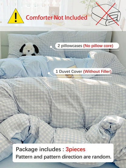 3pcs/Set, Sky Blue, Fresh Small Plaid, Student, Fresh Small Plaid, Ultra Soft, Cute, Suitable For All Seasons, Unisex, Dorm Decor Duvet Cover, Home Bedding Set, Without Duvet Insert, Single/Double/Que