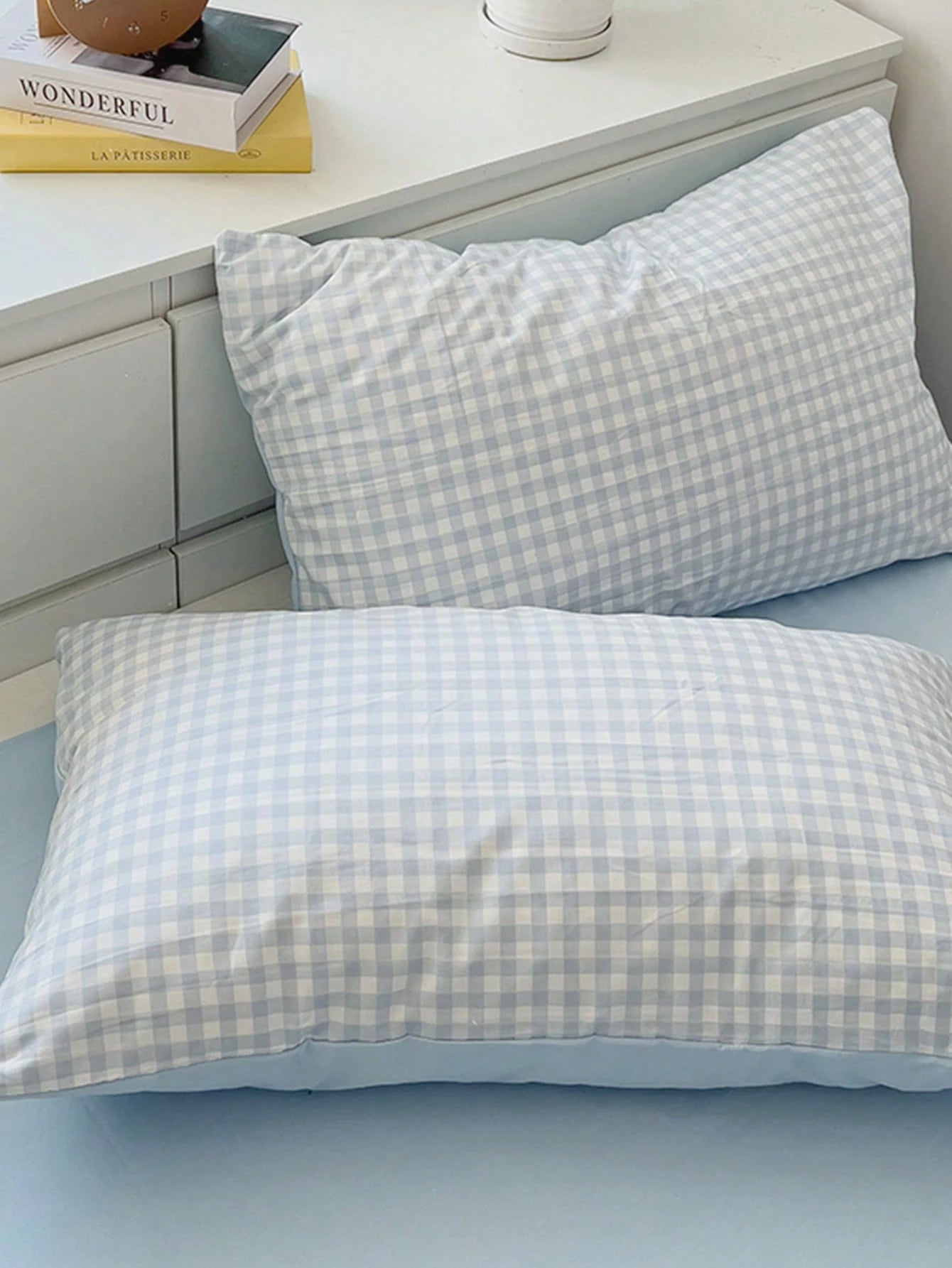 3pcs/Set, Sky Blue, Fresh Small Plaid, Student, Fresh Small Plaid, Ultra Soft, Cute, Suitable For All Seasons, Unisex, Dorm Decor Duvet Cover, Home Bedding Set, Without Duvet Insert, Single/Double/Que