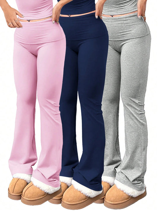 3pcs/Set Trouser Style Yoga Pants For Women Elastic Waist Gym Workout Flare Leggings Casual High Waisted Bootcut Yoga Pants