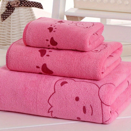 3pcs Soft Absorbent Cartoon Bath Towels: Small, Medium, Large- Perfect Choice