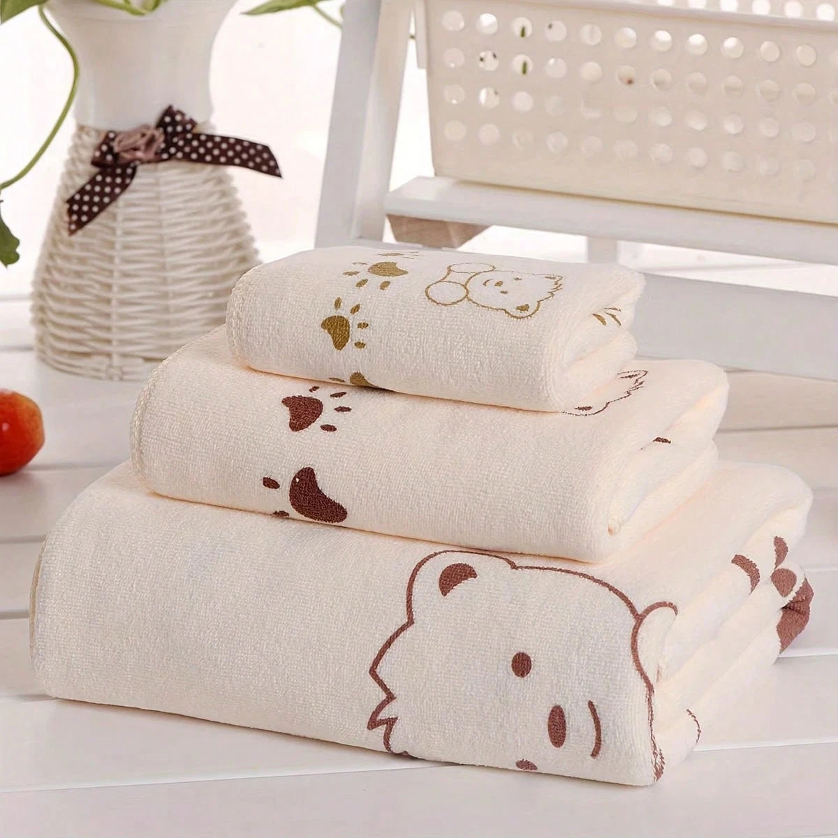 3pcs Soft Absorbent Cartoon Bath Towels: Small, Medium, Large- Perfect Choice