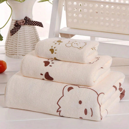 3pcs Soft Absorbent Cartoon Bath Towels: Small, Medium, Large- Perfect Choice