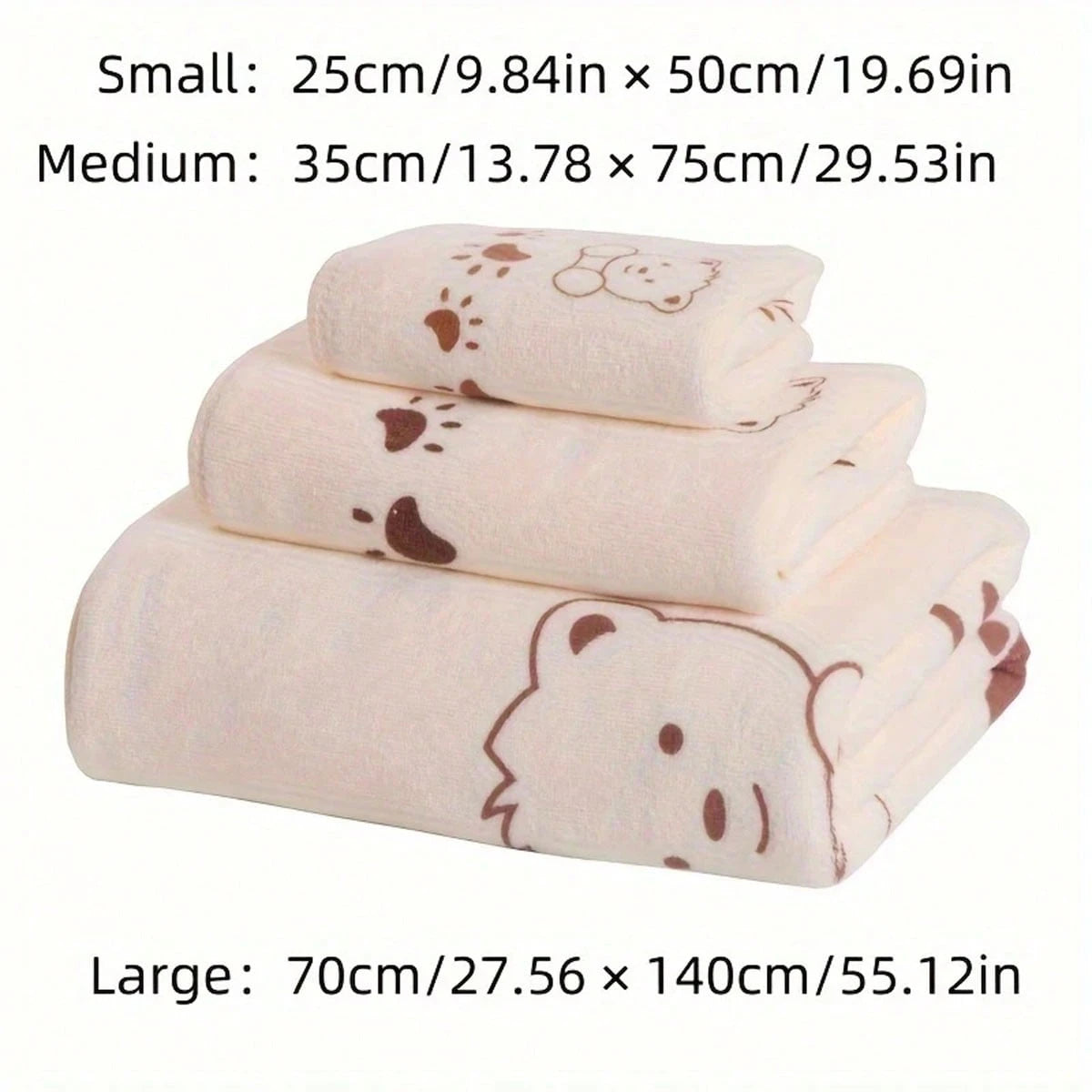 3pcs Soft Absorbent Cartoon Bath Towels: Small, Medium, Large- Perfect Choice