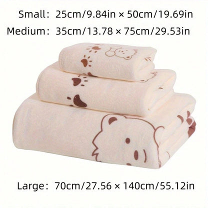 3pcs Soft Absorbent Cartoon Bath Towels: Small, Medium, Large- Perfect Choice