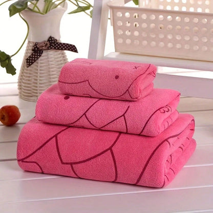 3pcs Soft Absorbent Cartoon Bath Towels: Small, Medium, Large- Perfect Choice