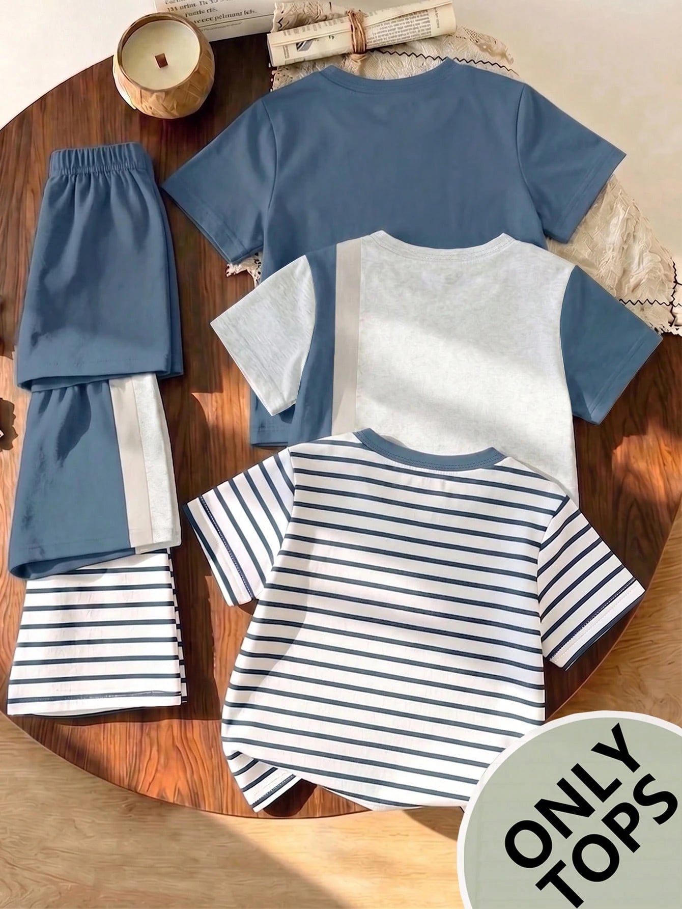 3pcs Tops, Minimalist Letter Print Pattern Grey T-Shirt, Minimalist Letter Print Pattern Blue T-Shirt