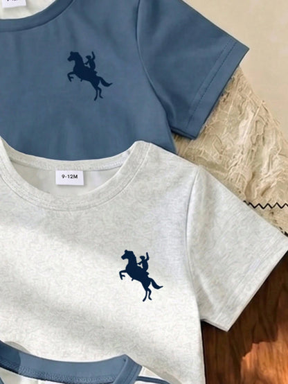 3pcs Tops, Minimalist Letter Print Pattern Grey T-Shirt, Minimalist Letter Print Pattern Blue T-Shirt