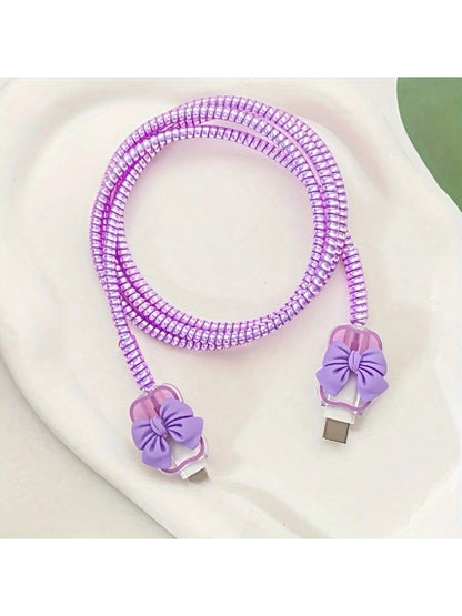 3pcs TPU Protective Cable Sleeves, 20W Charger, Anti-Fraying, Heart-Shaped & Bow Decor, Compatible With IPhone 16/15/14/13/12/11, Phone Accessories