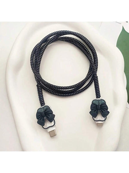 3pcs TPU Protective Cable Sleeves, 20W Charger, Anti-Fraying, Heart-Shaped & Bow Decor, Compatible With IPhone 16/15/14/13/12/11, Phone Accessories
