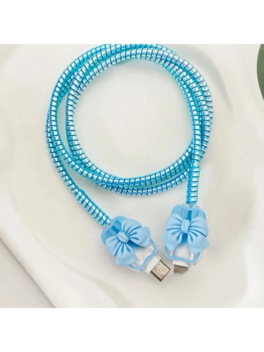 3pcs TPU Protective Cable Sleeves, 20W Charger, Anti-Fraying, Heart-Shaped & Bow Decor, Compatible With IPhone 16/15/14/13/12/11, Phone Accessories