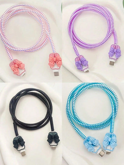 3pcs TPU Protective Cable Sleeves, 20W Charger, Anti-Fraying, Heart-Shaped & Bow Decor, Compatible With IPhone 16/15/14/13/12/11, Phone Accessories