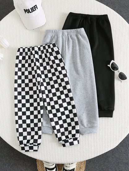 3pcs Young Boy Casual Elastic Waist Sweatpants, Kids Joggers All-Match Multi-Pack, Autumn/Winter