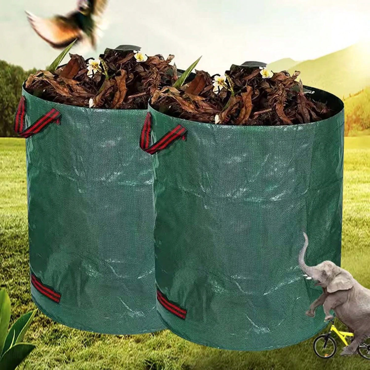 (3x300L) Garden Bags, Premium Garden Bags, Waterproof, Large Trash Bags With Handles, Foldable And Reusable, Large Capacity And Double Layer Bottom, UV Resistant