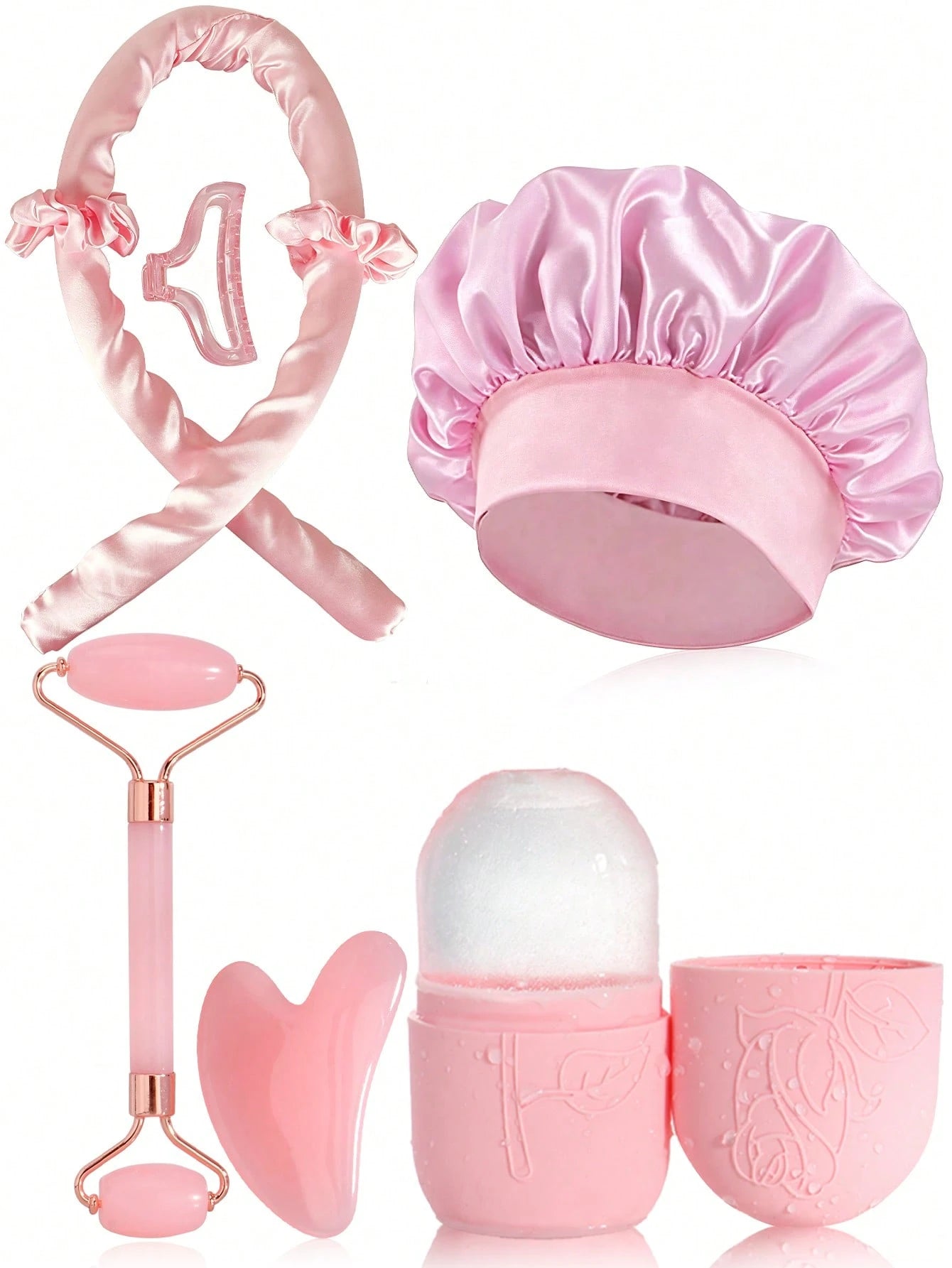 4/5/8pcs/Set Facial Beauty Massage Tool Set, Curling Tool Set, Gua Sha Roller, Facial Massager, Ice Facial Tool, Foam Hair Roller, Large Hair Scrunchie, Hair Clip, Women's Hair Styling Tool Set