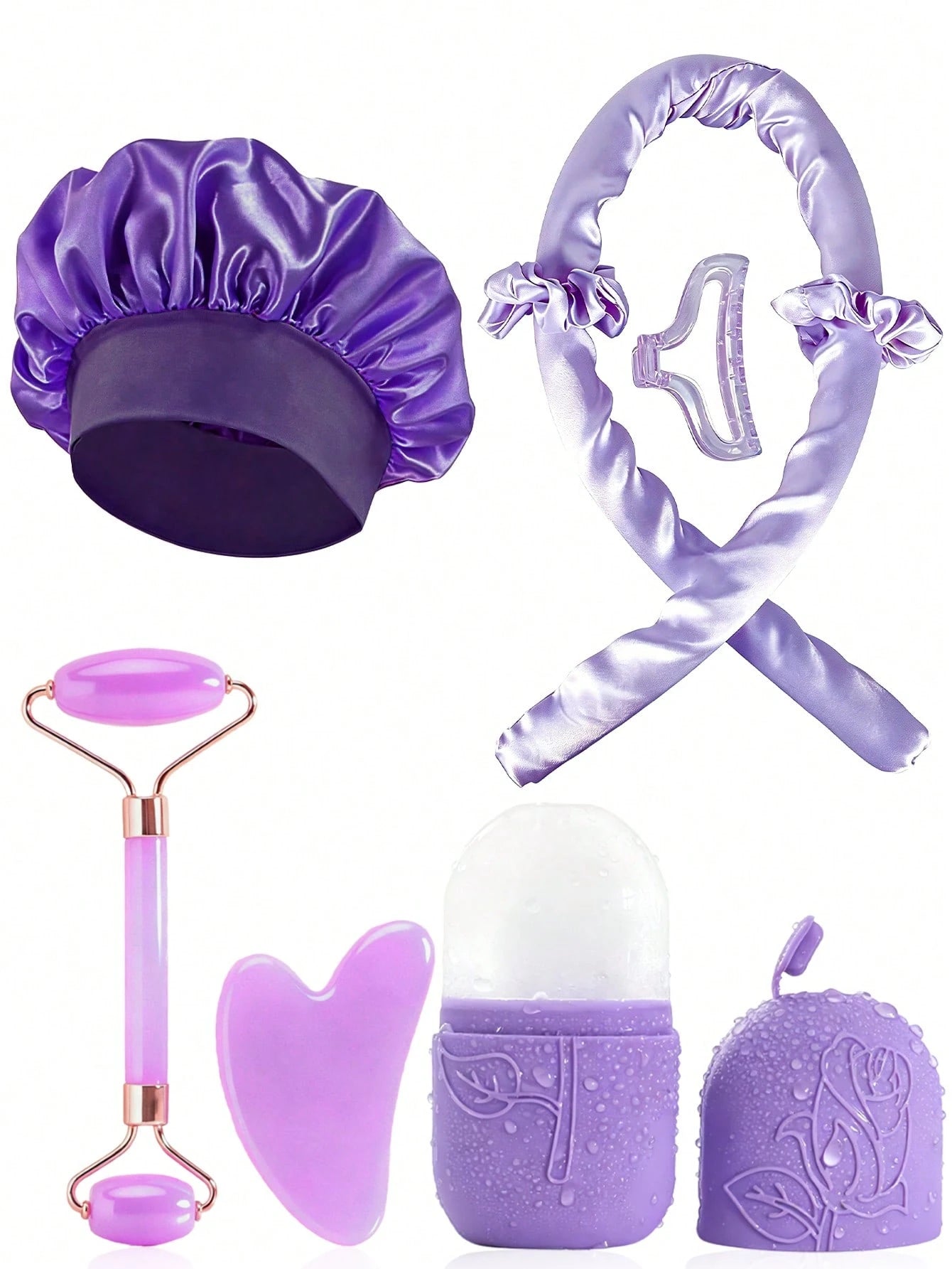 4/5/8pcs/Set Facial Beauty Massage Tool Set, Curling Tool Set, Gua Sha Roller, Facial Massager, Ice Facial Tool, Foam Hair Roller, Large Hair Scrunchie, Hair Clip, Women's Hair Styling Tool Set