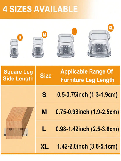 4/8/16/24/32PCS Square Chair Leg Floor Protectors, Silicone Furniture Pads For Hardwood Floors, Chair Leg Sliders And Caps, Rectangular Floor Protectors, Protect Floors And Table Legs, Reduce Noise (L