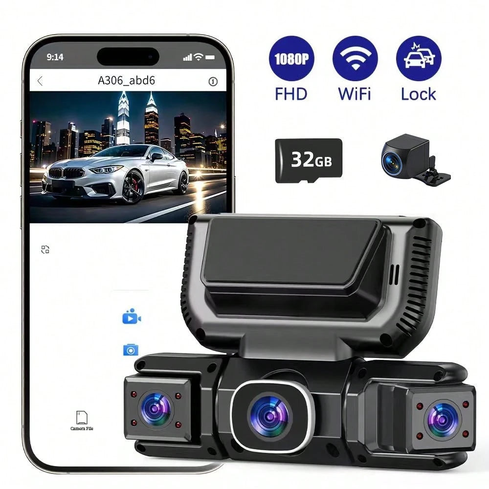 4 Channel Dash Cam Front And Rear, FHD Left Right Dash Camera For Car With WiFi App Control, 170°Wide Angle, Loop Recording, Night Vision, G-Sensor, Parking Mode, Included 32GB Card