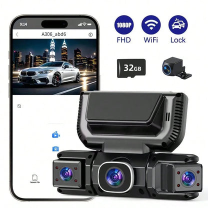 4 Channel Dash Cam Front And Rear, FHD Left Right Dash Camera For Car With WiFi App Control, 170°Wide Angle, Loop Recording, Night Vision, G-Sensor, Parking Mode, Included 32GB Card