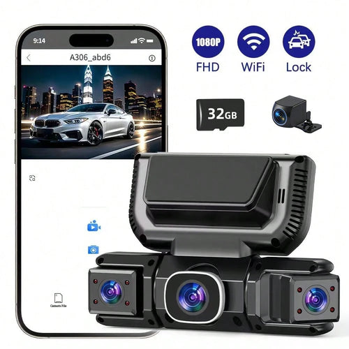 4 Channel Dash Cam Front And Rear, FHD Left Right Dash Camera For Car With WiFi App Control, 170°Wide Angle, Loop Recording, Night Vision, G-Sensor, Parking Mode, Included 32GB Card