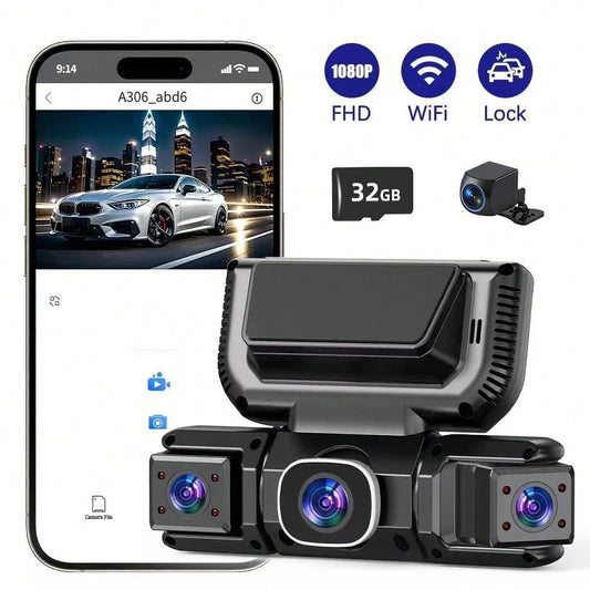 4 Channel Dash Cam Front And Rear, FHD Left Right Dash Camera For Car With WiFi App Control, 170°Wide Angle, Loop Recording, Night Vision, G-Sensor, Parking Mode, Included 32GB Card