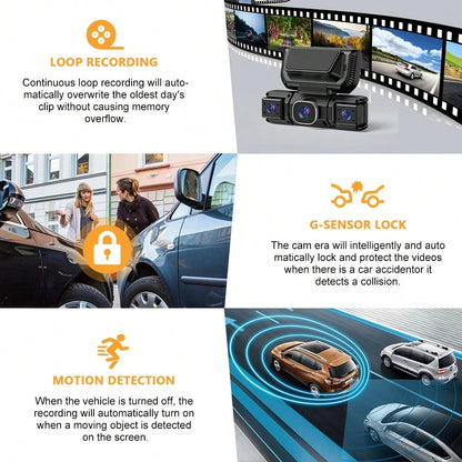 4 Channel Dash Cam Front And Rear, FHD Left Right Dash Camera For Car With WiFi App Control, 170°Wide Angle, Loop Recording, Night Vision, G-Sensor, Parking Mode, Included 32GB Card