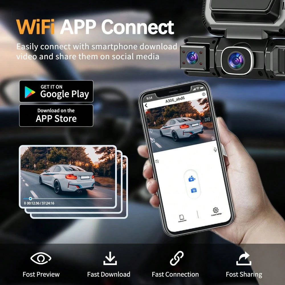 4 Channel Dash Cam Front And Rear, FHD Left Right Dash Camera For Car With WiFi App Control, 170°Wide Angle, Loop Recording, Night Vision, G-Sensor, Parking Mode, Included 32GB Card