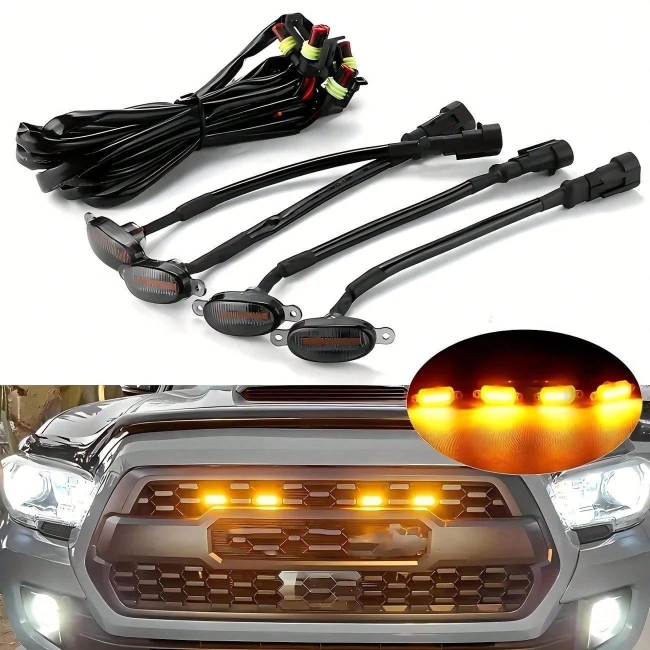 4 In 1 Car LED Grille Light, Amber LED Light, Hardwired DC12V, Car LED Accessory Light
