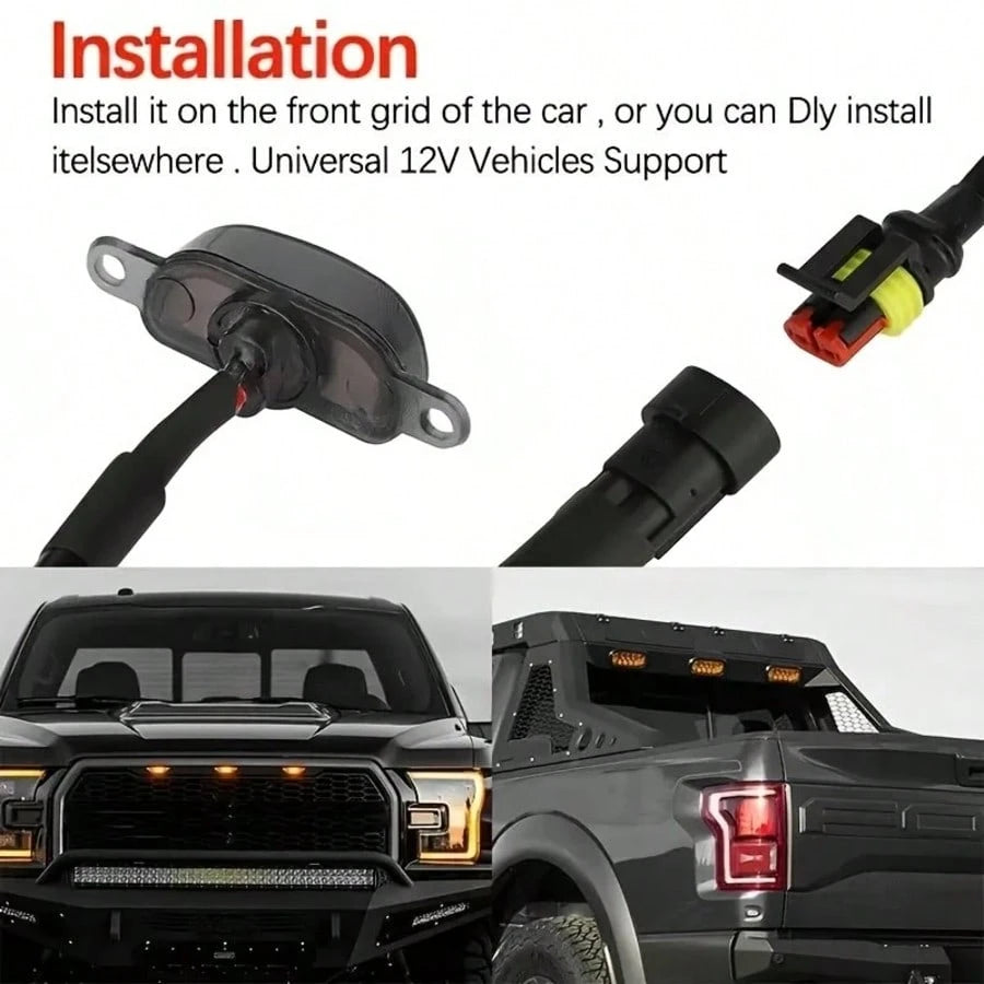 4 In 1 Car LED Grille Light, Amber LED Light, Hardwired DC12V, Car LED Accessory Light