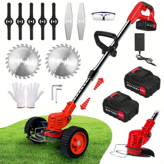 4-In-1 Multifunctional Cordless Electric Lawn Mower-3 Kinds Of Blades+Straw Rope, Upgraded, Suitable For Lawns, Courtyards And Gardens, Weeding And Pruning Can Be Done In One Machine! ​
