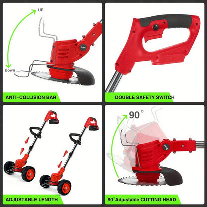 4-In-1 Multifunctional Cordless Electric Lawn Mower-3 Kinds Of Blades+Straw Rope, Upgraded, Suitable For Lawns, Courtyards And Gardens, Weeding And Pruning Can Be Done In One Machine! ​