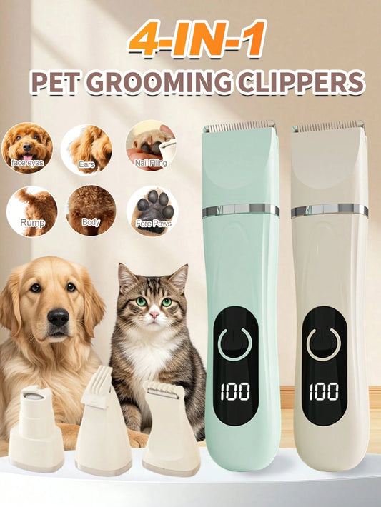 4-In-1 Professional Pet Grooming Kit, With LED Display, Wireless Rechargeable Pet Hair Clipper, Low Noise Nail Trimmer, Quiet Nail Grinder, Suitable For Cats & Dogs, Includes 4 Different Size Limit Co
