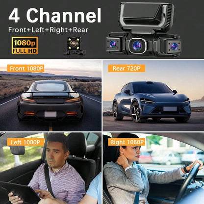 4-Lens 360° Panoramic Dashboard Camera Dash Cam, With Ultra-Wide-Angle Night Vision Function, WiFi Connection, Loop Recording And G-Sensor,Multi-Functional Dash Cam, Comes With A 32G Memory Card And