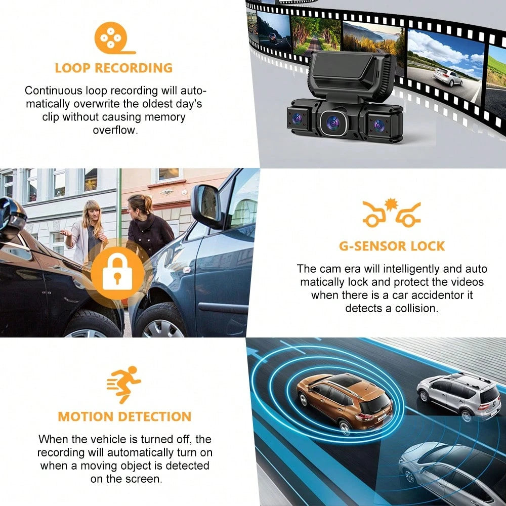 4-Lens 360° Panoramic Dashboard Camera Dash Cam, With Ultra-Wide-Angle Night Vision Function, WiFi Connection, Loop Recording And G-Sensor,Multi-Functional Dash Cam, Comes With A 32G Memory Card And