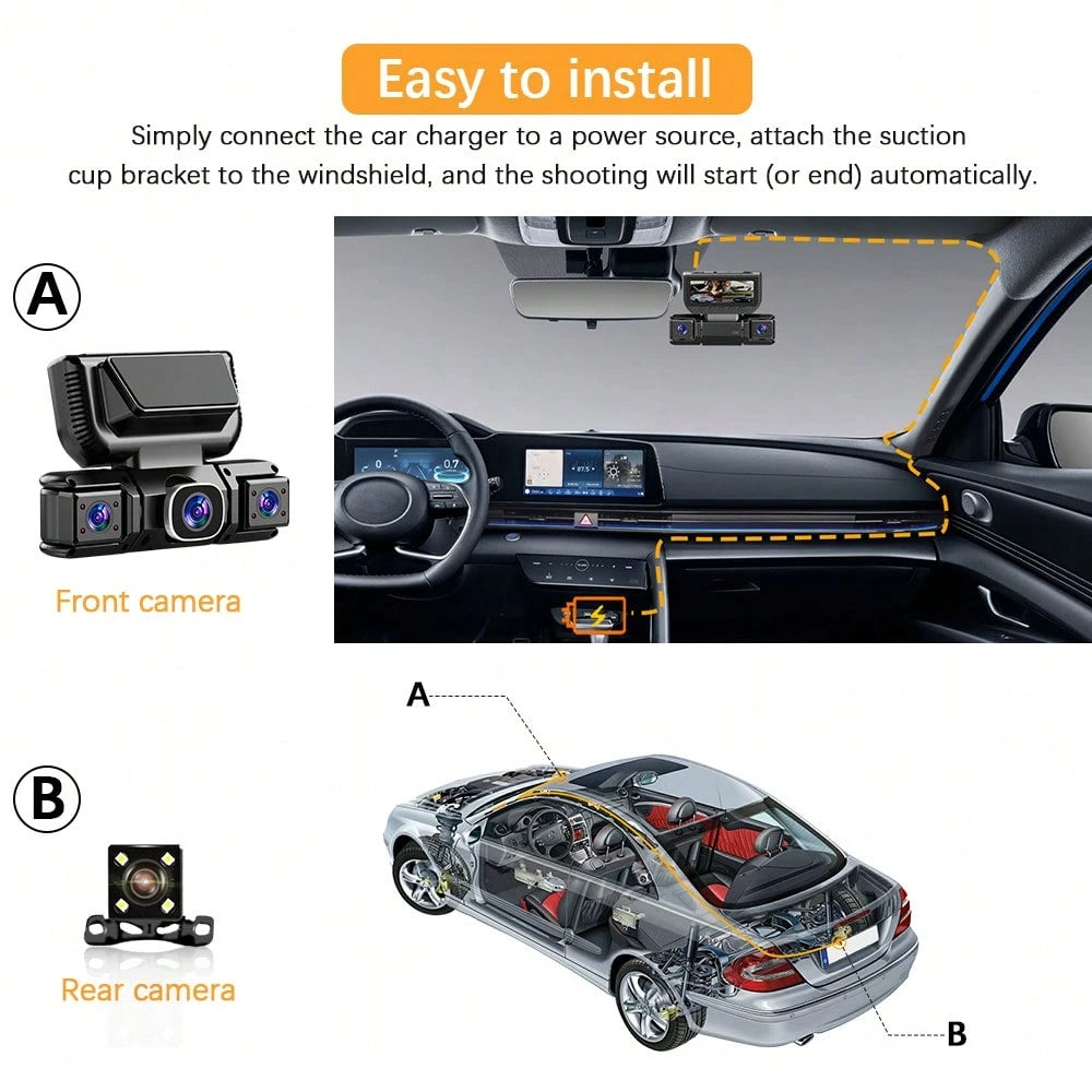 4-Lens 360° Panoramic Dashboard Camera Dash Cam, With Ultra-Wide-Angle Night Vision Function, WiFi Connection, Loop Recording And G-Sensor,Multi-Functional Dash Cam, Comes With A 32G Memory Card And