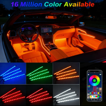 4-Pack LED Car Interior Lighting Kit- Cigarette Lighter Plug, 22.5cm/8.86inch, Smart App Control And Remote Control, Colorful Floor Lights With Music Sync, Enhances Ambiance, No Batteries Required
